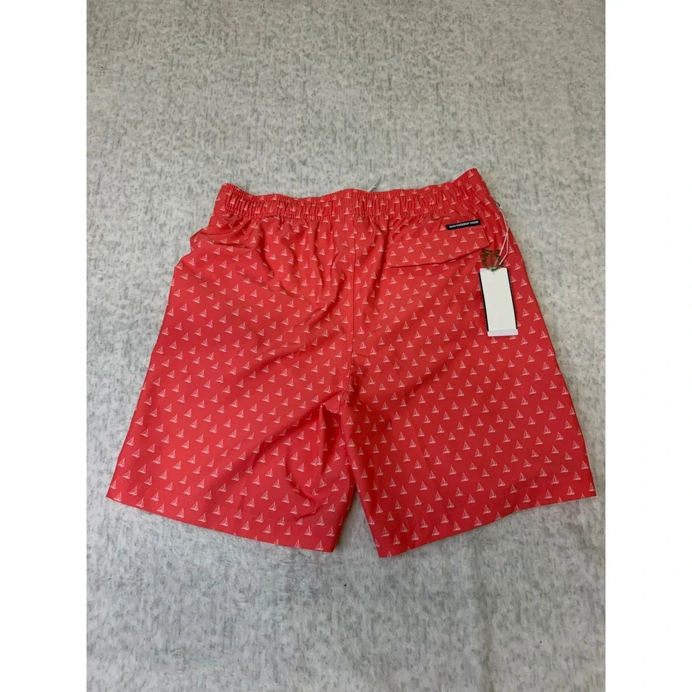 Southern Tide Boys XL 16 Sunset Coral Sailboat Print Swim Trunks NWT 11538